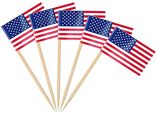 AhfuLife 200 Stück Amerika USA Zahnstocher Flaggen, Amerika Deko Fahne Klein Zahnstocher USA Fähnchen für Präsidententag 4. Juli WM Olympia Cupcake Toppers Toothpick Cocktail Party Restaurant Pub Deko