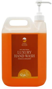 Safe Hands | Luxury Hand Wash with Pumps | Orange & Bergamot | 5 Litre | Moisturising hand soap liquid | Anti Bac Hand Soap | Removes 99% of Bacteria | Kind to Skin