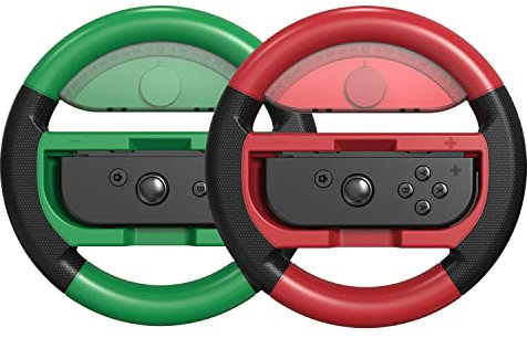 COODIO Volante Pro Switch, Volante Joy-Con, Grip Cómodo Volante de Carreras para Mario Kart 8 Deluxe / Nintendo Switch & Versión OLED, M Rojo / L Verde (Pack de 2)