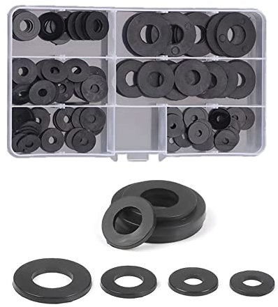 FEEIMOL 110 Pezzi M3 M4 M5 M6 M8 M10 M12 Rondella in Plastica Rondella Piatta in Nylon Kit Assortimento, Nero