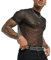 AIEOE Camiseta sexy para hombre con aspecto brillante transpirable, parte superior de gasa, Negro , S