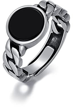Ring Schwarzer Onyx für Frauen 925 Sterling Silber Vintage Gothic Oxidized Verstellbarer Ring (Style D)