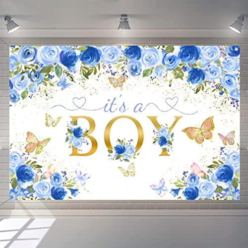 It's a Boy Babydusche Hintergrund Blau Blumen Baby Shower Fotografie Hintergrund Blume Baby Junge Party Dekorationen Party Banner Stoffschild Plakat
