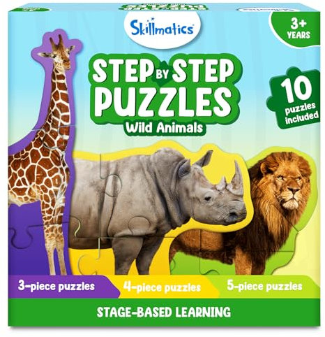 Skillmatics Step by Step Puzzle - 40 Piece Wild Animal Jigsaw & Toddler Puzzles, Educational Montessori Toy for Boys & Girls, Gifts for Kids Ages 3, 4, 5 and Up