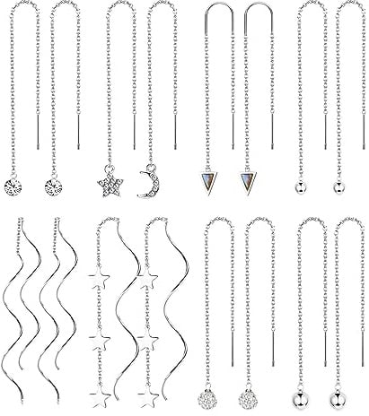 KALVICA 8Paar Ohrringe Hängend Damen Mädchen Edelstahl Lange Kette Quasten Ohrringe Stern Herz CZ Leichtgewicht Einfädler Tropfen Ohrringe Set