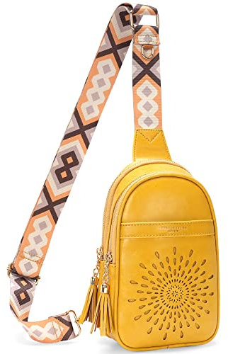 APHISON Sling Bag Brusttasche Klein Brusttasche Damen Stylisch Crossbody Bag Damen Leder Schultertasche Damen Klein Umhängetasche Damen, Gelb