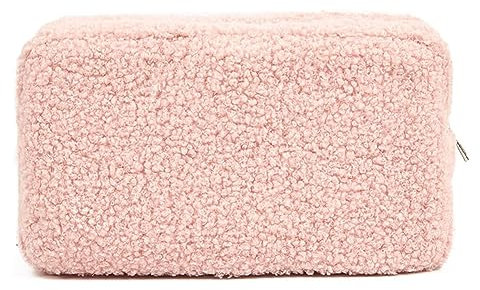 Kosmetiktasche,Teddy Plüsch Make-Up Tasche,Große Kapazität Schminktasche Case,Tragbare wasserdichte Kosmetiktasche für die Reise,Trendige und modische Makeup Organizer Tasche (Rosa)