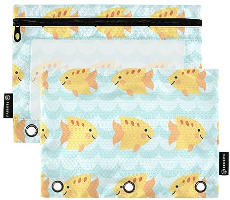 Mnsruu 2 Pack Binder Pouches,Yellow Fish Ring Binders File Folder Pen Bag for Office School