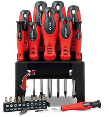 TUULKIT 21 Piece Screwdriver Set | Magnetic Screwdrivers with Stand | Assorted Bits | Cushion Grip Screwdrivers | Screwdriver Set for All Your DIY Tasks | Magnetic Tips