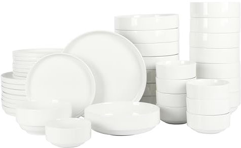 Gibson Home Rothernberg - Juego de platos y cuencos apilables de porcelana blanca de 40 piezas, servicio para 8 personas