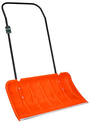 ALEjon 80 cm Schneeschaufel mit Radsystem – Aluminiumkante, Metallgriff und orangefarbenes, umweltfreundliches Design