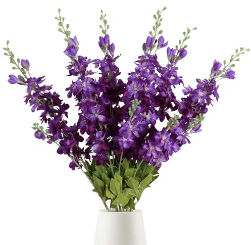 INSUNSIX 6PCS Purple Delphinium Artificial Flowers 33 Long Stem Larkspur Silk Flowers for Tall Vase, Wedding Centerpieces, Home Decor Indoor