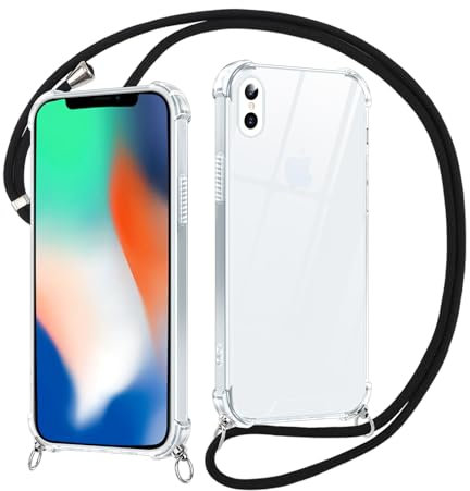 Xylota Coque avec Cordon pour iPhone XS Max 6,5,Etui avec Collier Réglable Laniere Tour de Cou Lanière Corde Lanyard, Transparente Silicone Souple TPU + PC Case Antichoc Protection Housse Cover, Noir