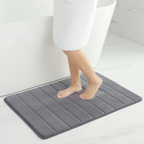 Homaxy Memory Foam Badezimmer Badeteppiche Saugfähige Rutschfester Badvorleger Waschbar Badematte - 60 x 90 cm, Dunkelgrau