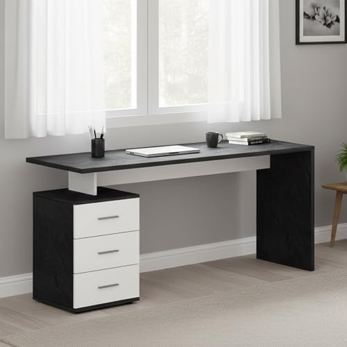 Dmora - Schreibtisch Siro, linearer Schreibtisch, Mehrzweck-Büroschreibtisch, platzsparender Schreibtisch mit Mehreren Positionen, 160x60h75 cm, Weiß und Schiefer