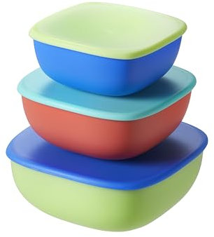 Nuby Good Square Lot de 3 pots de rangement gigognes pour repas – Durables | Passe au lave-vaisselle | Auto-alimentation