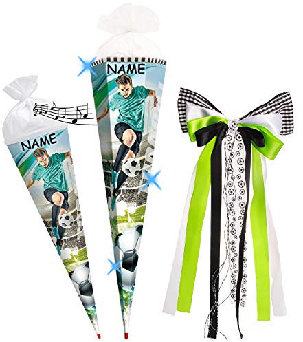 alles-meine.de GmbH Sound Modul - Effekt & Glitzer ! - Schultüte - Fußball - Fussballspieler - Fußballstar - 22-85 cm - Größe wählbar - eckig - incl. Name und große 3-D Effekt ..