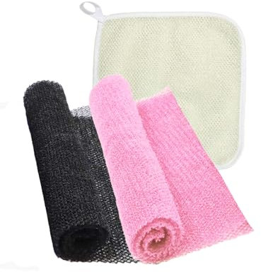 TENQUAN Lot de 3 éponges de bain africaines exfoliantes pour le corps - Pour homme et femme - Lavage quotidien (noir, rose, blanc)