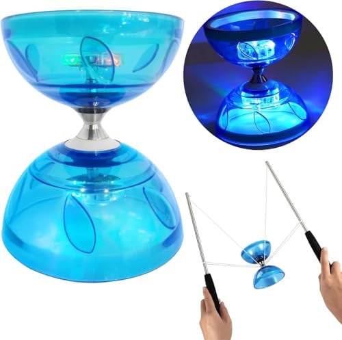 LED Diabolo mit Kugellager - 4,5mm Diabolo Leuchtend im Dunkeln | Licht Diabolo für Kinder & Erwachsene, Anfänger & Profis | Diabolo Jonglier Set | Freilauf Zirkus Spielzeug für Indoor & Outdoor