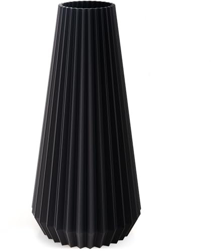 Moderne Deko-Vase, 20 cm Hoch, Schwarz, PLA 3D-gedruckt, für Tischdeko, Pampasgras, Trockenblumen, leicht zu reinigen, Zeitloses Design, für Esstisch und Büro (20 cm Hoch)
