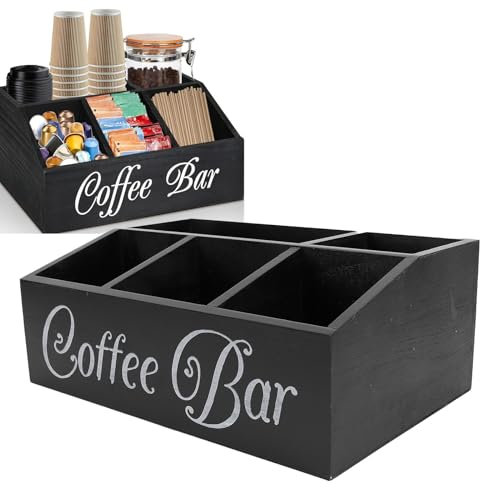 Coffee Station Organizer, Countertop Coffee Pods Holder Storage Basket, Coffee Bar Accessories, Coffee and Tea Condiment Storage Organizer for Coffee Bar Decor (Black)