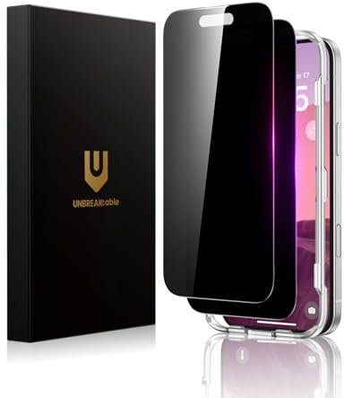 UNBREAKcable iPhone 16/15 Panzer Schutz Glas, 28° Sichtschutzfolie, Schutzfolie vollständige Abdeckung, kratzfest, 9H Härte, schutz in Militärqualität, 99,99% HD, empfindliche Berührung, 2 Stück