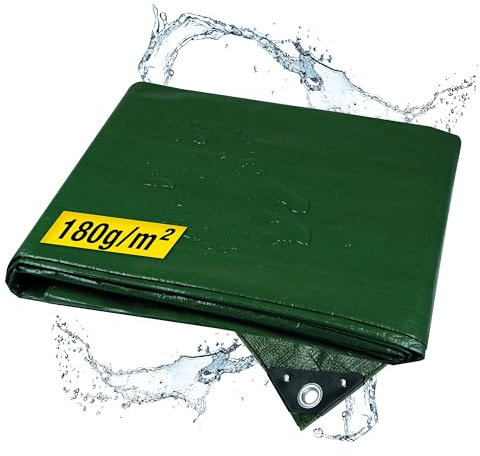 horizont Telone impermeabile con occhielli, 10 x 15 m, per giardino e piscina, robusto telone in tessuto per auto, moto, telo impermeabile con occhielli, durevole e stabilizzato ai raggi UV, verde