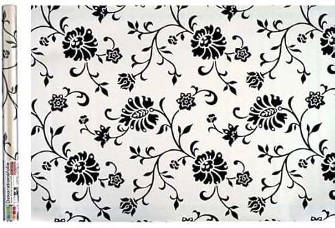Friesenthal Selbstklebende Deko/Klebefolie für Möbel, Fenster und Türen 200x45 cm (Blumen schwarz/weiß)