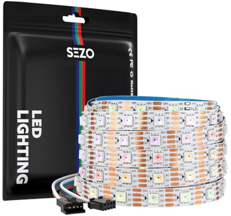 SEZO WS2815 LED Streifen SPI RGB (Aufgerüstetes WS2812B) DC12V 5M 60LEDs/m Dimmbar Individuell Adressierbar led strip 5050SMD Dual Signal Lichtleiste IP30 Nicht-Wasserdicht für DIY Innenbeleuchtung