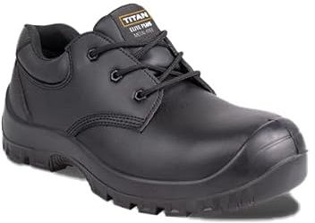 Titan Safety Footwear Elite Plus S3 SRC Metal Free Leather Safety Shoes, Mens Womens Steel Toe Cap Shoes, Anti-Slip, Water Resistant, Lightweight, Black Safety Shoes, Work & Utility Footwear