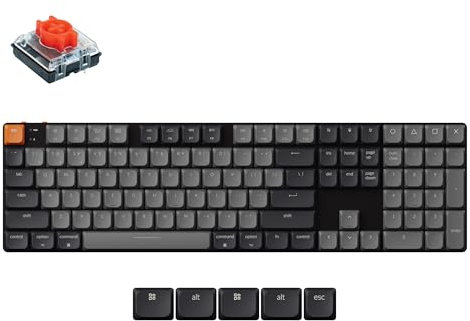 Keychron K5 QMK Ultra-Slim ANSI Wireless Mechanical Gaming Keyboard, Full Size 104 Keys with Red Switch, White LED Backlight Rechargeable Wired Bluetooth Keyboard for Mac/Windows, Version 2