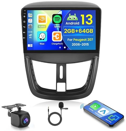 Hikity 2+64GB Android 15 Autoradio pour Peugeot 207 2006-2015 Radio Carplay Android Auto IPS Écran Tactile 9’’ Poste Radio Voiture Bluetooth Stéréo GPS WiFi DSP Mirror Link