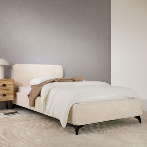 IDIMEX Polsterbett VIRETTA 90x200 in weiß - Einzelbett mit Lattenrost & Chenille Stoffbezug. Bett in modernem Design mit stabilem Holzrahmen & Metallbeine