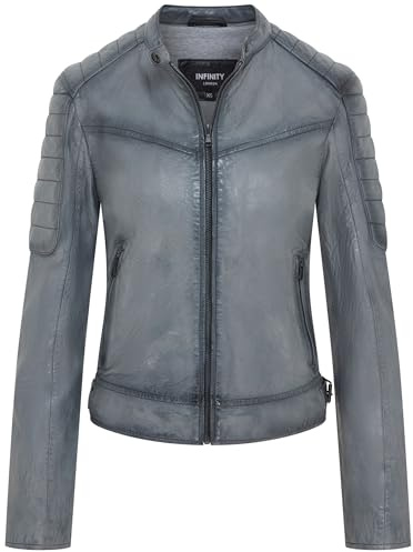 Infinity Leather Damen Motorradjacke im Retro-Biker-Stil, Gesteppt, Vintage Leder