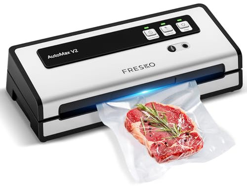 FRESKO Machine à emballer sous vide automatique, avec double scellage à chaud, 10 sacs prédécoupés, utilisation à une main, verrouillage automatique