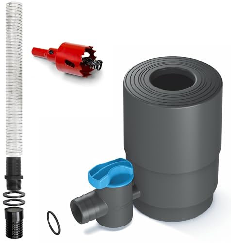 YourCasa Regensammler Set [Downpipe] mit Verbindungsschlauch 30cm & Regentonnendurchführung - Absperrhahn und Filter zum Verbinden von Fallrohr 68-100mm DN100 Regentonne Regenwassersammler (Grau)
