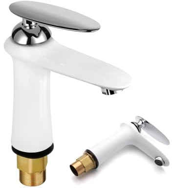 Serenfira Wasserhahn Badezimmer,Kupfer Mischbatterie Wasserhahn Waschbecken Bad Armatur,1 Loch Mount Heißes Kaltes Wasser Einhebelmischer Vintage für Waschtischarmatur Badezimmer Haus Dekoration