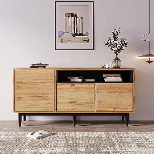 FurnitureR Stylischer Wohnzimmerschrank aus Holz mit Schwarzem Element, Langlebiger Metallrahmen, Modernes Design für Minimalistischen Wohnstil, Platzsparend