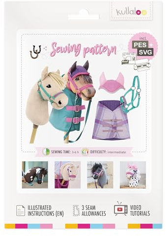 kullaloo Hobby Horse Schnittmuster – Machen Sie ein Pferd mit Ohrhaube, Decke und Halfter | Papiermuster mit QR-Video-Tutorials, PES- und SVG-Dateien | Entworfen in Kanada