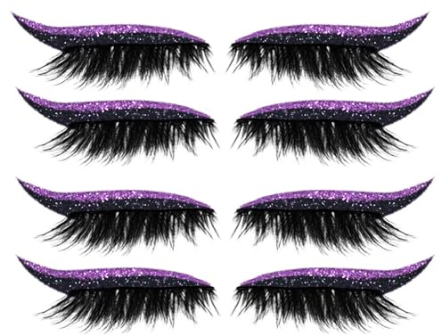Fake Eyelashes, Adhesive Eyeliner Stickers, Glitter Reusable False Lashes Set, Quick-Applied Eye Makeup Strips, No Glue Beauty Solution for Daily Wear Parties Performances, 12Pairs