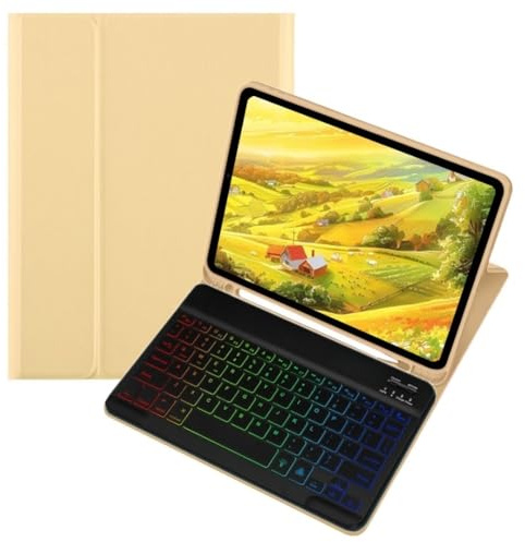 Colorful Backlit keyboard Case for iPad Pro 11 inch M5/M4 2025/2024 (6th/5th Gen) Case with Magnetic Detachable Bluetooth Rainbow Backlight Keyboard Cute Candy Color Business Student ,Yellow+Black