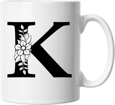 Floral Letter K Mug, Floral Alphabet Letter K Mug