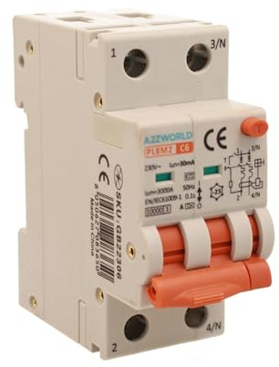 Interrupteur différentiel magnétothermique type A 6A C6, bipolaire 2P vrai (NO 1P+N), courbe C 6 kA 30 mA, double levier avec diagnostic visuel, 2 modules DIN, série PL8M2