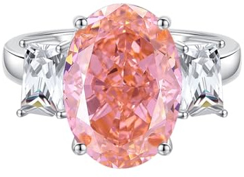 Mesnt Hochzeit Ringe, Damen Platin 6 Karat ovaler, im Labor hergestellter Padparadscha-Saphir mit Moissanit-Verlobungsring, Größe 61 (19.4)