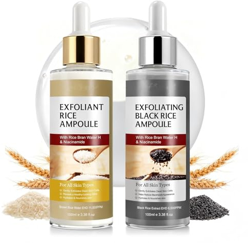 Peel Shot Glow Rice Ampoule Duo, Schwarzer und Weißer Reis als Peeling, Peeling-Lösung für strahlendes Hautbild, abgestorbene Hautzellen, feuchtigkeitsspendender Mitesserentferner für alle Hauttypen