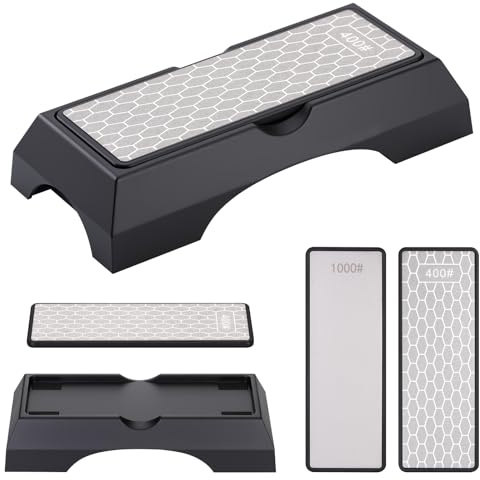 TranRantic Diamond Sharpening Stone Double-Sided, 400/1000 Sharpening Stone with Non-Slip Base, Durable Diamond Whetstone, Hard Sharpener for Chisel Knife Axe and Scissors
