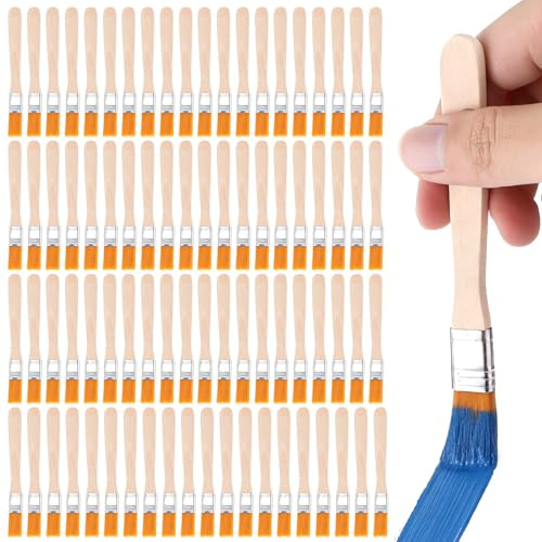 YKUKIZEE 100 PCS 0.5 Inch Paint Brush Flat, Small Soft Bristle Brushes | Wooden Handle, for Stains, Varnishes, Glues, Trim Furniture, Painting Wall/Ceiling, Woodwork DIY