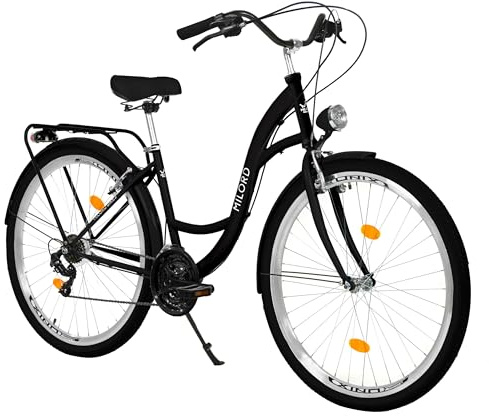 MILORD Damenfahrrad Citybike Komfort Hollandrad Vintage Fahrrad, 26, 28 Zoll, 21-Gang (Schwarz, 28 Zoll)