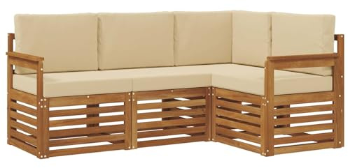 vidaXL Sofagarnituren 4 pcs Natur und Beige Massivholz Akazie, Outdoor Sofa, modernes Möbel, robuster Terrassen-Lounge, Garten, Sitzgelegenheit für Wohnzimmer-Set