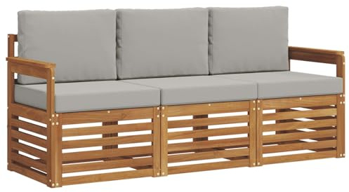 vidaXL Sofagarnituren 3 pcs Natürlich und Hellgrau Massivholz Akazie, Moderne Gartenmöbelsets, wetterfeste Sitzmöbel, Akazien-Sofa, Flexible Lounge-Lösungen für die Terrasse